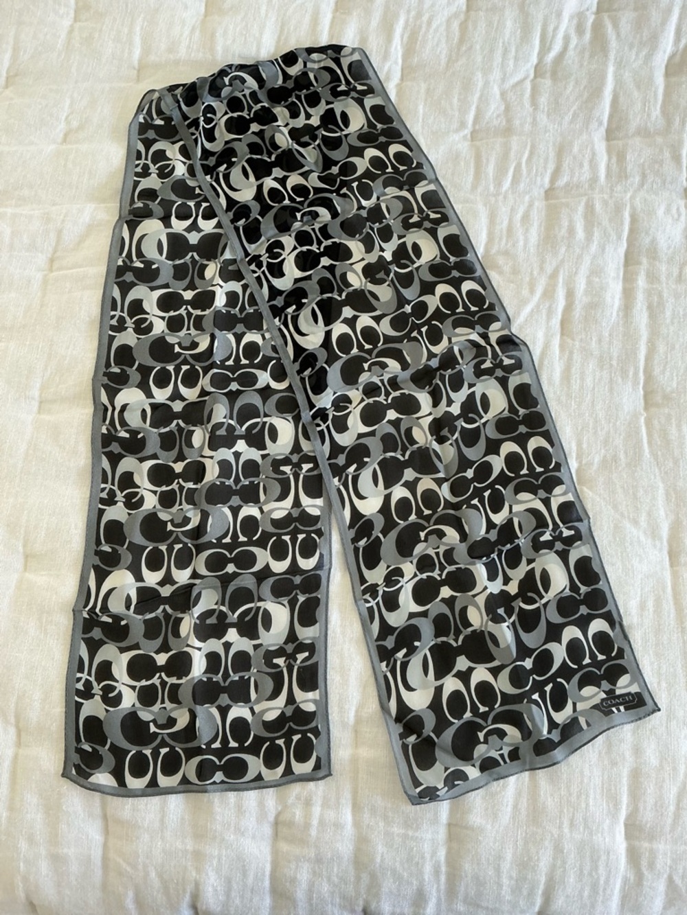 Coach Black and Grey Signature Silk Scarf